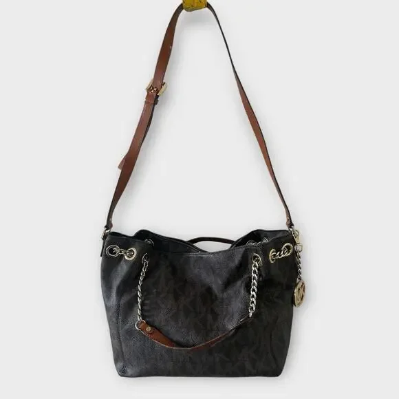 Vintage MICHAEL Michael Kors Brown Signature Leather Jet Set Chain Hobo Bag - Picture 13 of 16